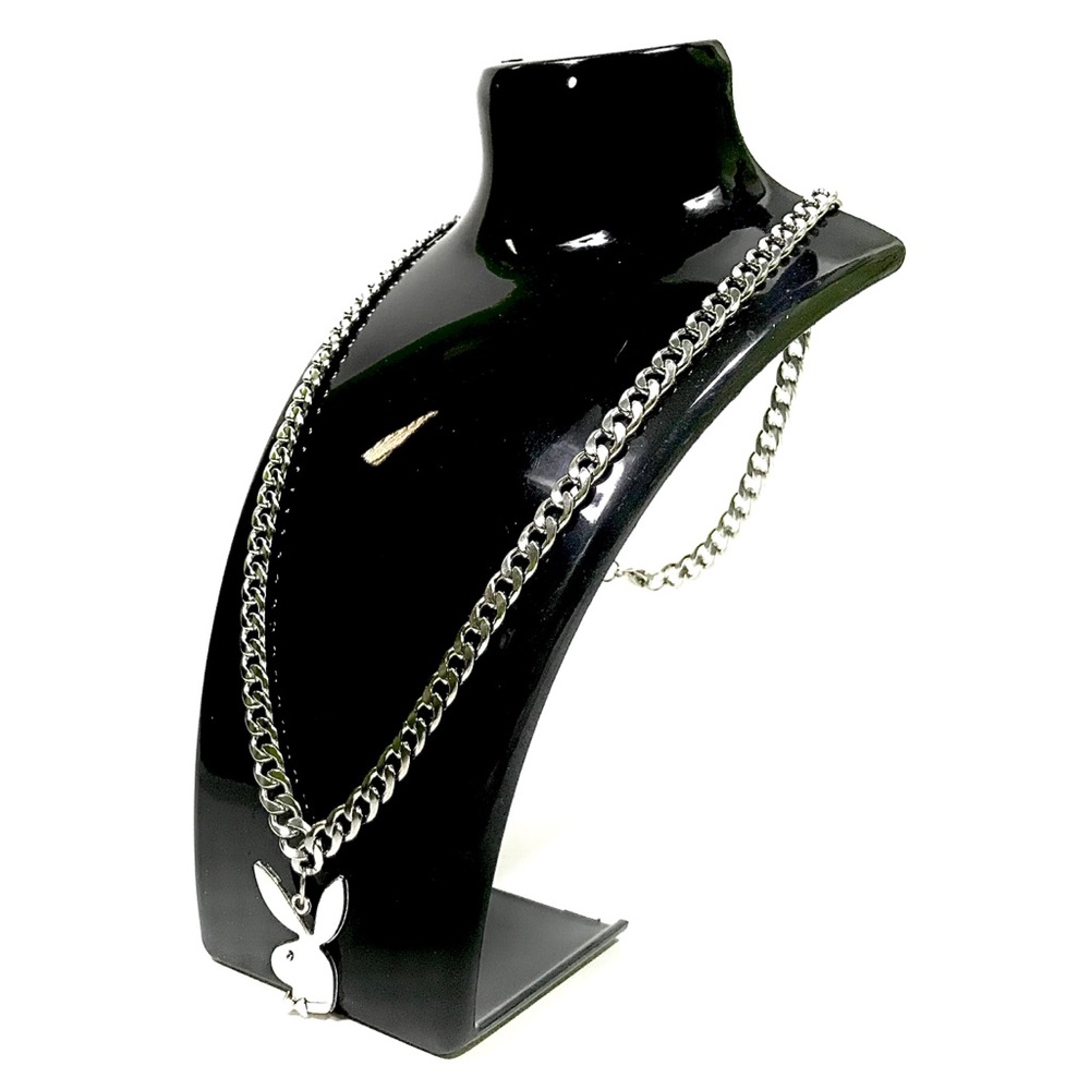 Playboy Bunny Silver Cuban Link Chain Necklace